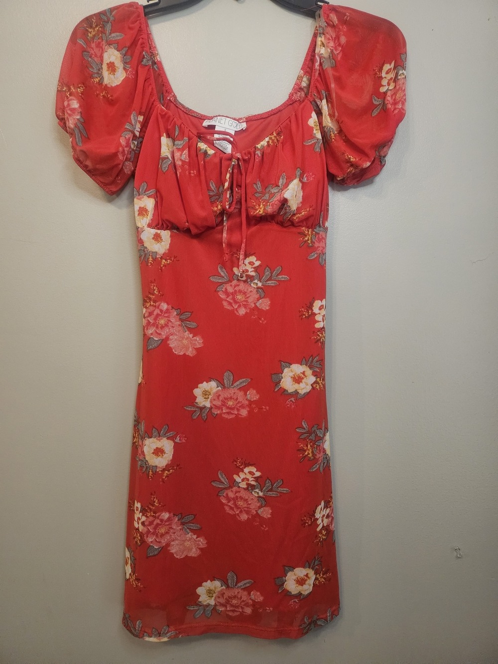 Planet Gold Red Floral Puff-Sleeve Mini Dress